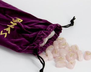 Rose Quartz Crystal Rune Set Complete with Instructions- Click For Detail View