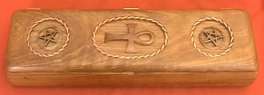 Closed view of hand-carved Australian Black Bean wood box, for matching Ankh Athame - a Handcrafted Ritual Treasure by MasterCraftsman ShadowSmith - click for enlarged view
