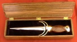 Open view of Ankh Athame in matching hand-carved Australian Black Bean wood box - a Handcrafted Ritual Treasure by MasterCraftsman ShadowSmith - click for enlarged view