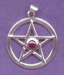 photo of Sterling Silver Pentagram in Circle pendant with cabuchon Garnet by ShadowSmith - click for detail view